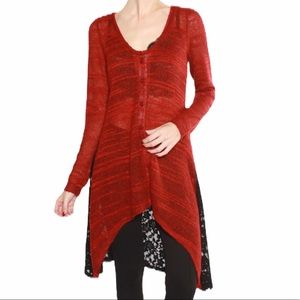 Knit & Lace Mix Hi Lo Button Cardigan